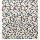 ブルー&レッドヴィンテージトワルドジュイ シャワーカーテン (正面)