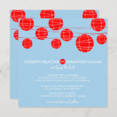 ブルー&レッド紙ランタン結婚式招待状 招待状 (正面/裏面)