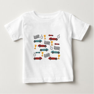 ブルー&レッド高速クラシックレース車 ベビーTシャツ