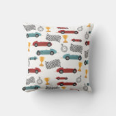 ブルー&レッド高速レトロヴィンテージレーシングカー クッション (正面)