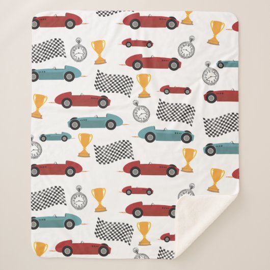 ブルー&レッド高速レトロヴィンテージレーシングカー シェルパブランケット (正面)