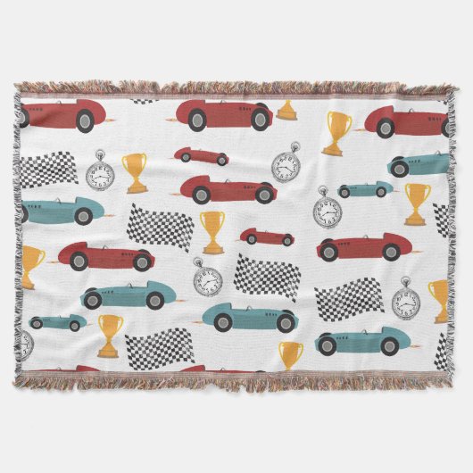 ブルー&レッド高速レトロヴィンテージレーシングカー スローブランケット (正面)