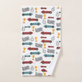 ブルー&レッド高速レトロヴィンテージレーシングカー バスタオルセット (ハンドタオル)