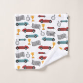 ブルー&レッド高速レトロヴィンテージレーシングカー バスタオルセット (ウォッシュタオル)