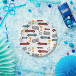 ブルー&レッド高速レトロヴィンテージレーシングカー ペーパープレート