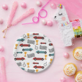 ブルー&レッド高速レトロヴィンテージレーシングカー ペーパープレート (パーティー)