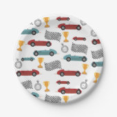 ブルー&レッド高速レトロヴィンテージレーシングカー ペーパープレート (正面)