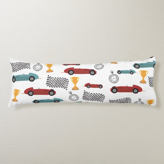 ブルー&レッド高速レトロヴィンテージレーシングカー ボディピロー (正面)