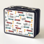 ブルー&レッド高速レトロヴィンテージレーシングカー メタルランチボックス (裏面)