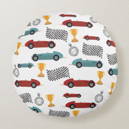 ブルー&レッド高速レトロヴィンテージレーシングカー ラウンドクッション