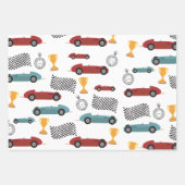 ブルー&レッド高速レトロヴィンテージレーシングカー ラッピングペーパーシート (正面2)