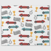 ブルー&レッド高速レトロヴィンテージレーシングカー ラッピングペーパー (フラット)