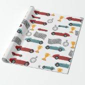 ブルー&レッド高速レトロヴィンテージレーシングカー ラッピングペーパー (アンロールド)