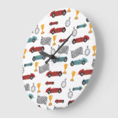 ブルー&レッド高速レトロヴィンテージレーシングカー ラージ壁時計 (傾斜)