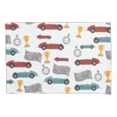 ブルー&レッド高速レトロヴィンテージレーシングカー 枕カバー (正面左)