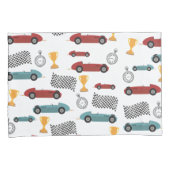 ブルー&レッド高速レトロヴィンテージレーシングカー 枕カバー (正面右)