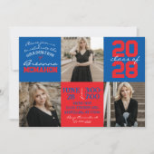 ブルー&レッド3写真卒業招待状 招待状 (正面)