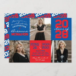 ブルー&レッド3写真卒業招待状 招待状