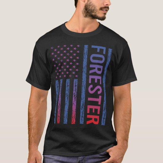 ブルー レッド アメリカ国旗 フォレスター Tシャツ (正面)