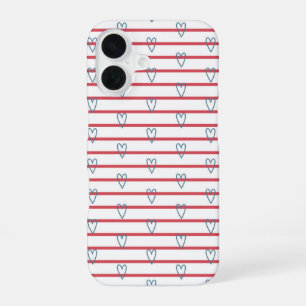ブルー レッド コースト ナウティカル ハート ストライプ かわいい おしゃれ iPhone 16ケース