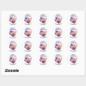 ブルー レッド ハッピー 4th of July 水彩画 ラウンドシール (シート)