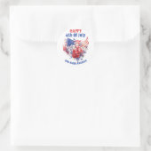 ブルー レッド ハッピー 4th of July 水彩画 ラウンドシール (バッグ)