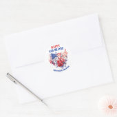 ブルー レッド ハッピー 4th of July 水彩画 ラウンドシール (封筒)