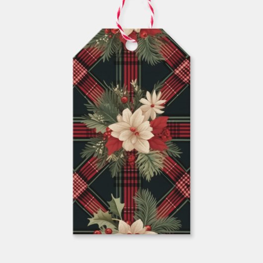 ブルー、レッド、ブラックスコティッシュケルト(タータンチェック)パターンT ギフトタグ (正面)