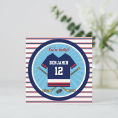 ブルー・レッド・ホワイト アイスホッケー ジャージー バースデーパーティー 招待状 (スタンド正面)