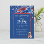 ブルー レッド ホワイト パピー 4th July ご招待 招待状 (スタンド正面)