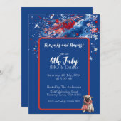 ブルー レッド ホワイト パピー 4th July ご招待 招待状 (正面/裏面)