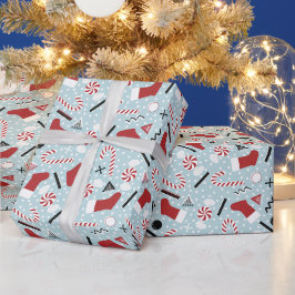 ブルー レトロ クリスマス ペパーミント ラッピングペーパー