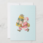 ブルー レトロ サンタ テーマの楽しい女の子の誕生日 招待状 (裏面)