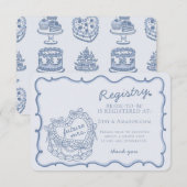 ブルー レトロ ハート コケッテ ケーキ レジストリー インサート エンクロージャーカード (正面/裏面)