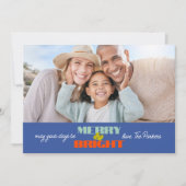 ブルー レトロ ホリデー フォト カード | 横 (正面)