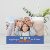 ブルー レトロ ホリデー フォト カード | 横 (スタンド正面)