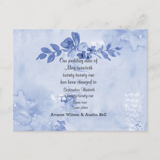ブルー・ローズ・ウェディング延期のお知らせ 案内ポストカード (正面)