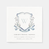 ブルー ワイルドフラワー ウォーターカラー クレスト ブライダル シャワー スタンダードカクテルナプキン (正面)