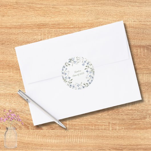 ブルー ワイルドフラワー 卒業式 ラウンドシール