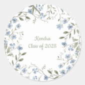 ブルー ワイルドフラワー 卒業式 ラウンドシール (正面)