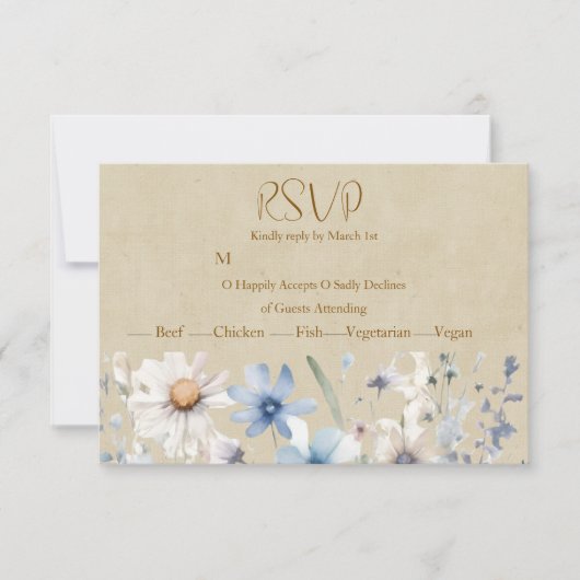 ブルー・ワイルドフラワー・RSVP 出欠カード (正面)