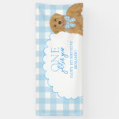 ブルー ワン ゴールデン イヤー レトリバー 子犬 1歳の誕生日 横断幕 (縦)