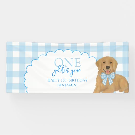 ブルー ワン ゴールデン イヤー レトリバー 子犬 1歳の誕生日 横断幕 (横)