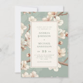 ブルー | ヴィンテージ日本のさくらんぼ結婚ブロッサム 招待状 (正面)