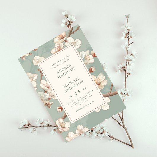 ブルー | ヴィンテージ日本のさくらんぼ結婚ブロッサム 招待状