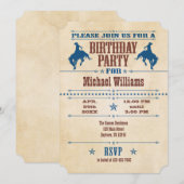 ブルー ヴィンテージ カウボーイ 誕生日 招待状 (正面/裏面)