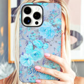 ブルー ヴィンテージ フラワー 名前入り Case-Mate iPhoneケース