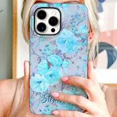 ブルー ヴィンテージ フラワー 名前入り Case-Mate iPhoneケース