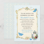 ブルー ヴィンテージ フレンチ ティーパーティー 招待状 (正面/裏面)