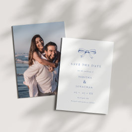 ブルー ヴィンテージ リボン フォト ウェディング セーブザデート